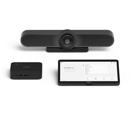 Logitech Room Kit для Google Meet — готовый комплект ВКС (мини-ПК, конференц-камера Logitech, крепление для ПК, сенсорный контроллер Logitech Tap)