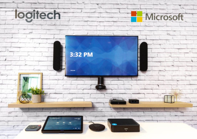 Logitech Room Kit для Microsoft Teams — готовый комплект ВКС (мини-ПК, конференц-камера Logitech, крепление для ПК, сенсорный контроллер Logitech Tap)